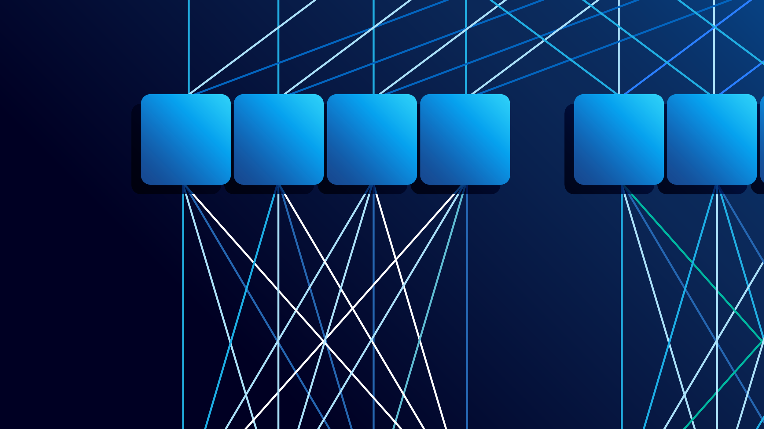 Abstract blue blocks connected by crossing lines